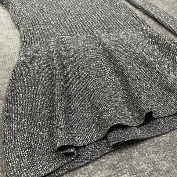 Veronica Beard Esmeralda Metallic Sweater Silver V-Neck Ribbed Knit Peplum Gray - Picture 12 of 16